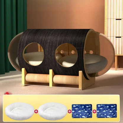 Transparent Solid Wood Space Capsule Bed